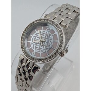 Women's Quartz Watch Silver 26mm Case Crystal Bezel 7" Band- New Battery